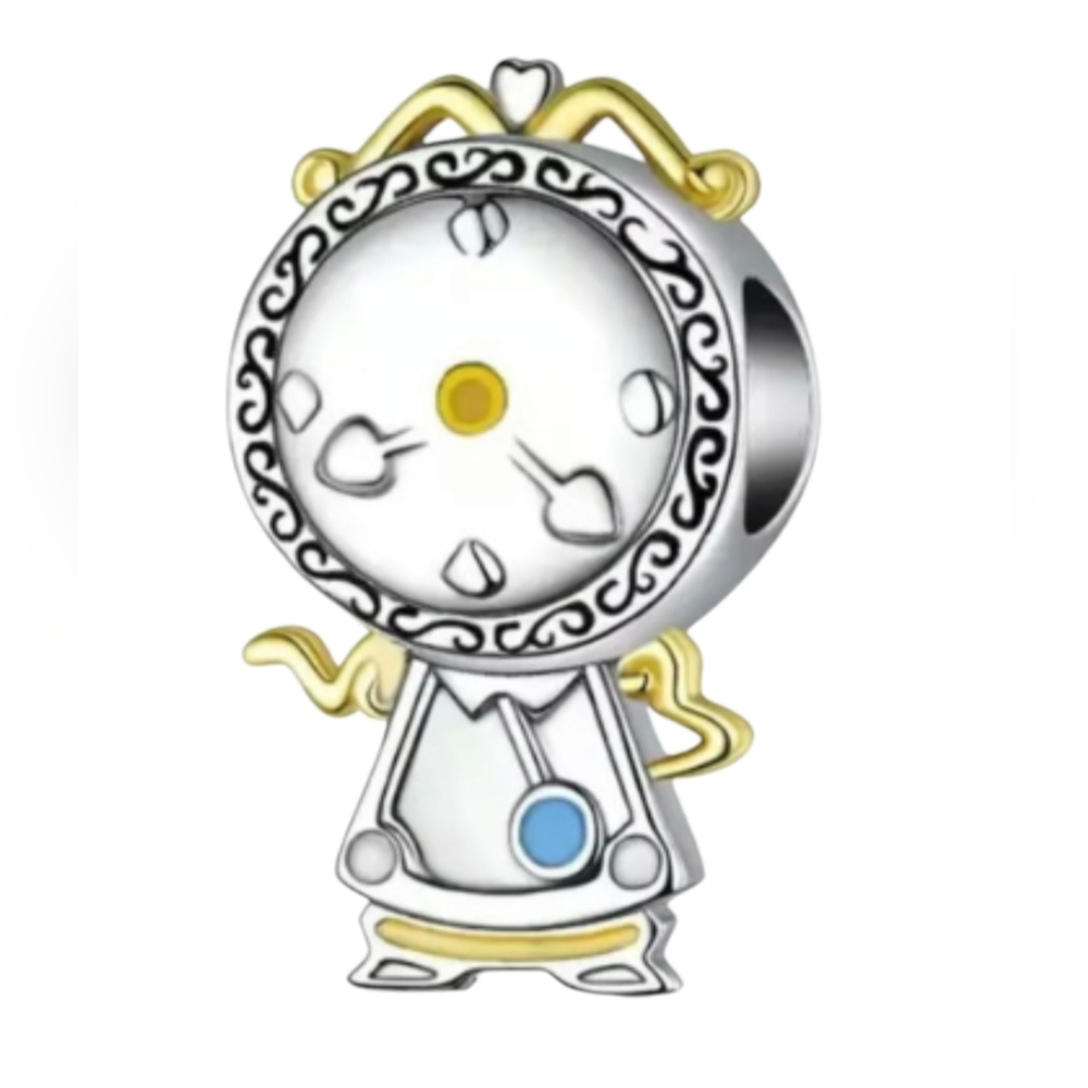 🎆LINX DISCOUNTINUED Disney Silver Cogsworth Clock Beauty & Beast Bracelet Charm